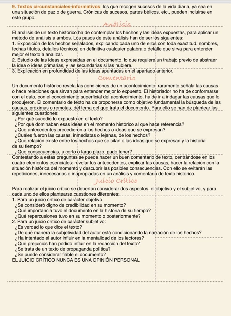 Guía Comentario De Texto Histórico Historias Geografía Y Otras Artes